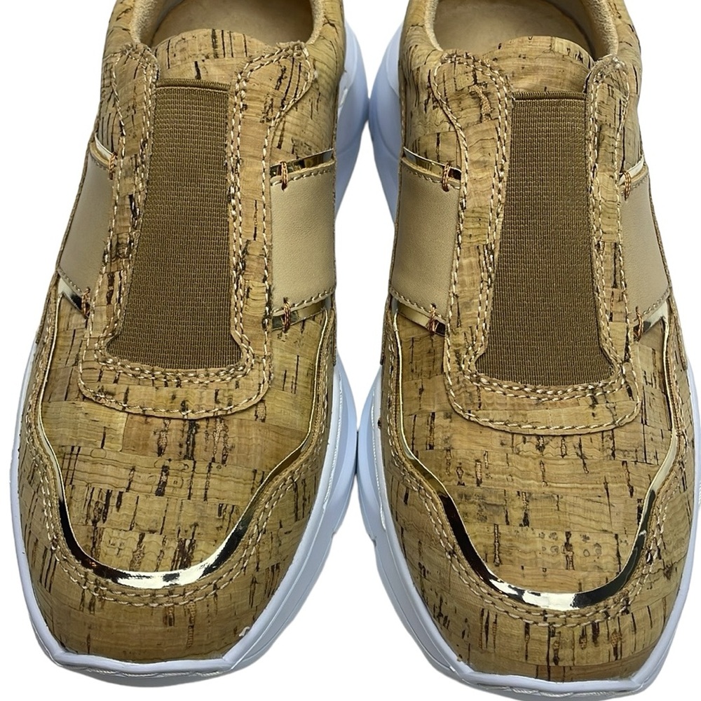 New Donald J. Pliner KARLI Cork With Gold Trim Luxury fashion Sneakers Size 6.5 - Picture 4 of 13